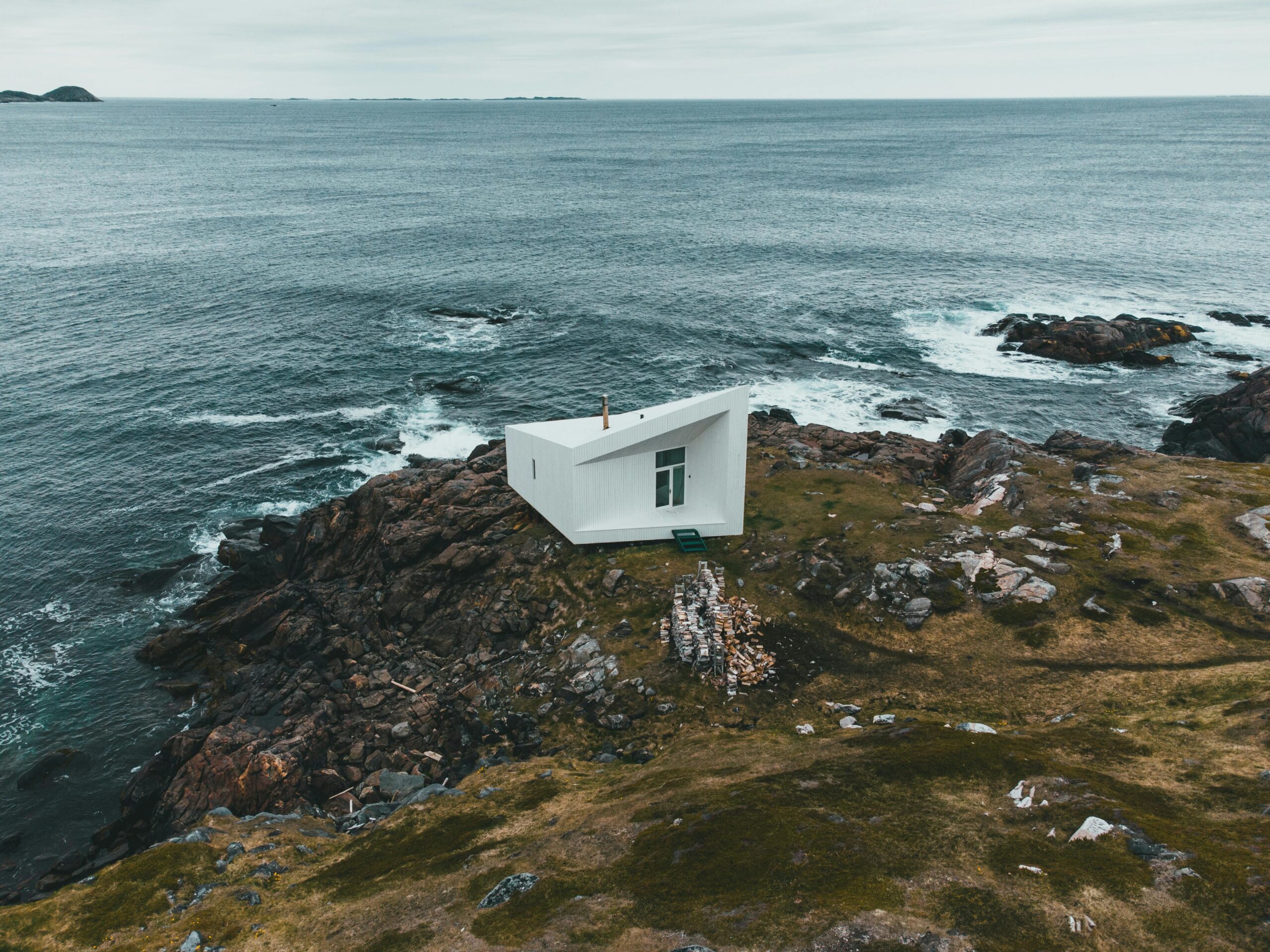 Drone Shot of Squish Studio in Fogo Island