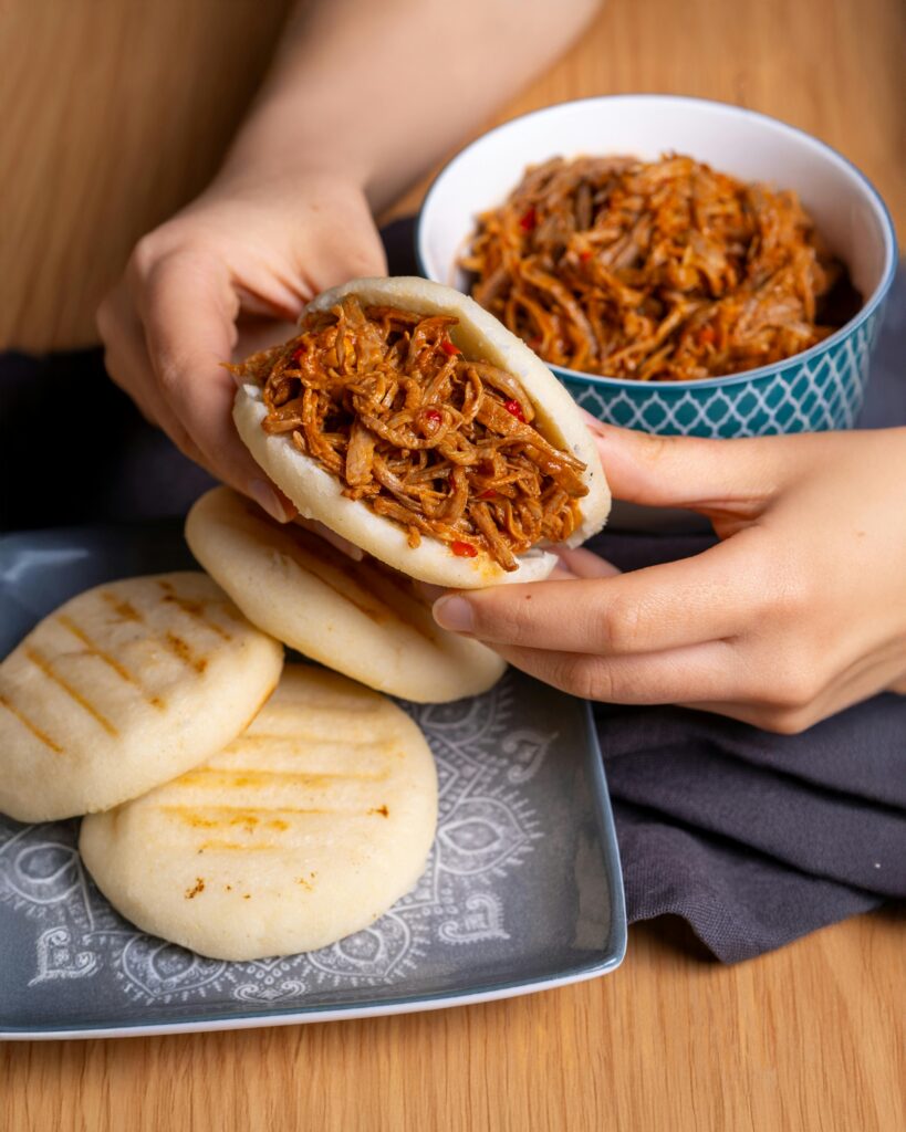 Delicious Latin American Arepas with Shredded Beef Filling